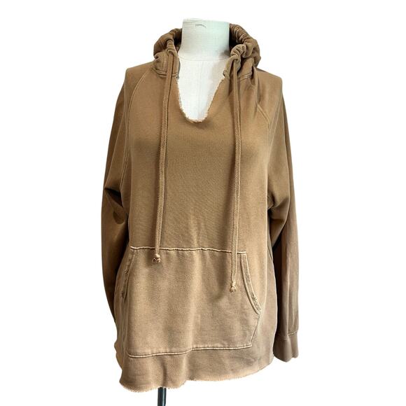 Aerie Tan Lounge Soft V Neck Oversized Cotton Blend Hoodie Size Small - Picture 1 of 10